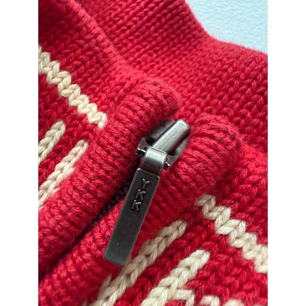 Lands End Mens M 38-40 Fair Isle Nordic Sweater Red Cream 1/4 Zip 100% Cotton - Picture 3 of 11